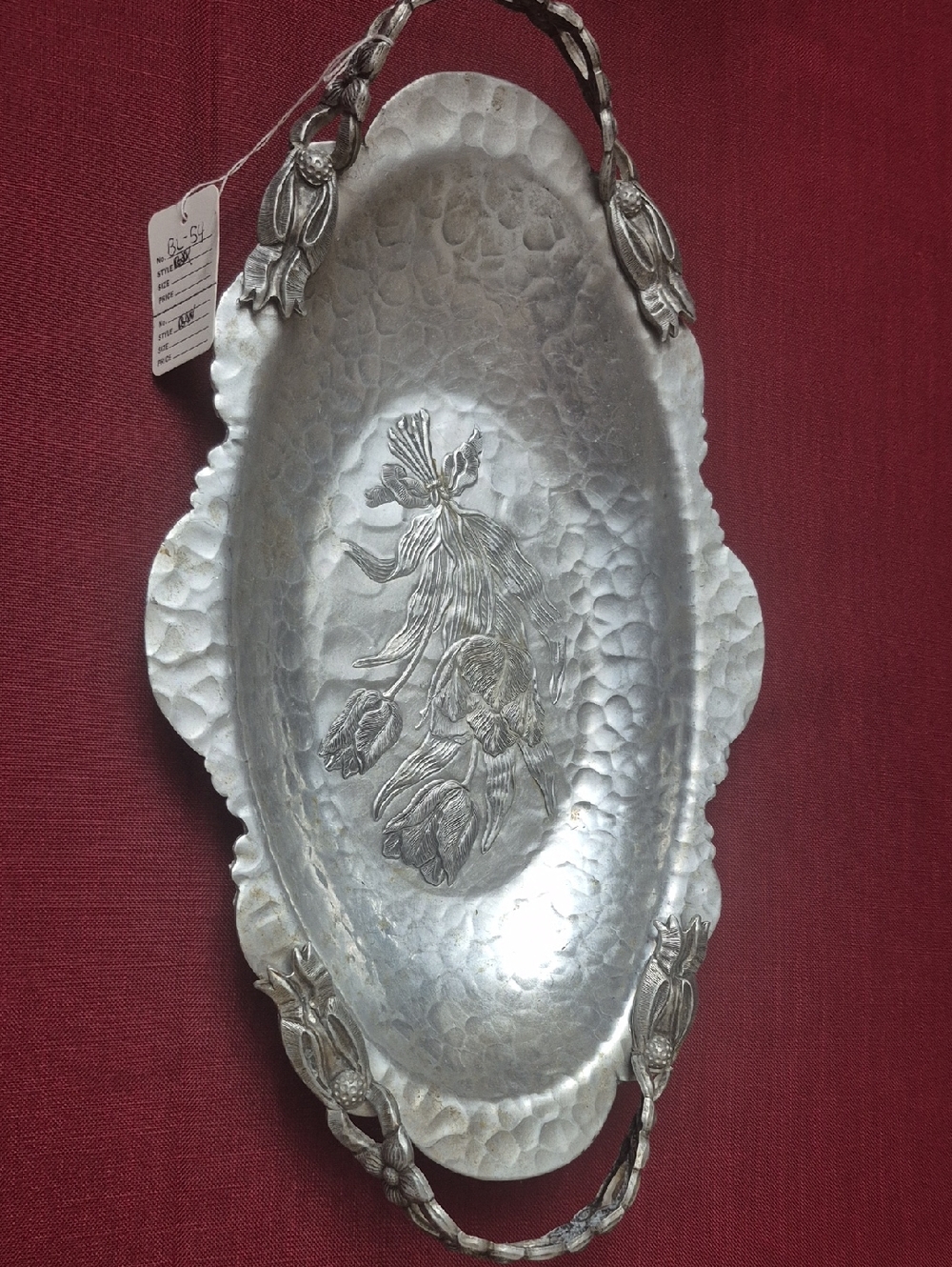 Rodney Kent Creations Hammered Silver-Tone Decorative Tray with Tulip Motif
